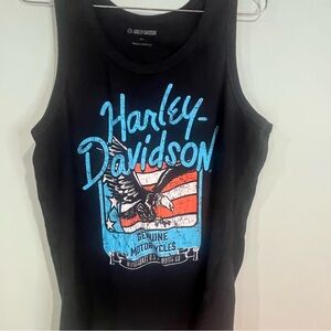Harley-Davidson Black Tank Top with Blue & Orange Graphic